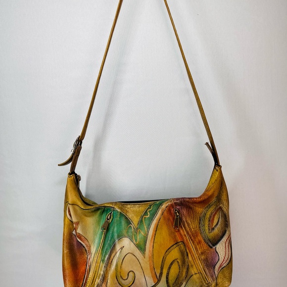 Anuschka Hand painted Gold and Blue Artistic Leather...